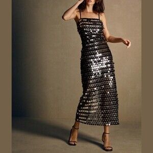 Black Sequin Spaghetti Strap Maxi Dress